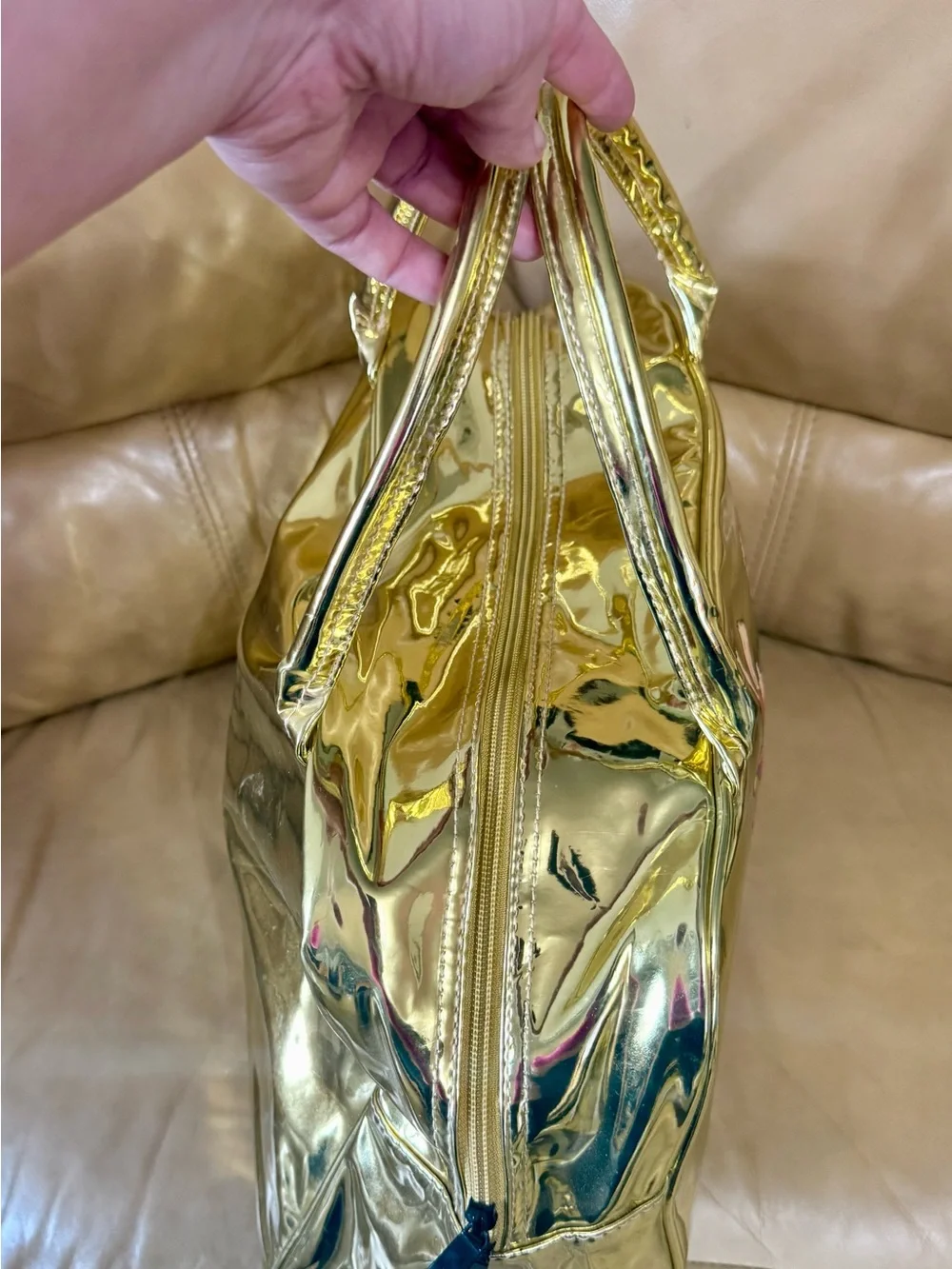 Metallic Gold Graphic Tote Bag with Double Handles